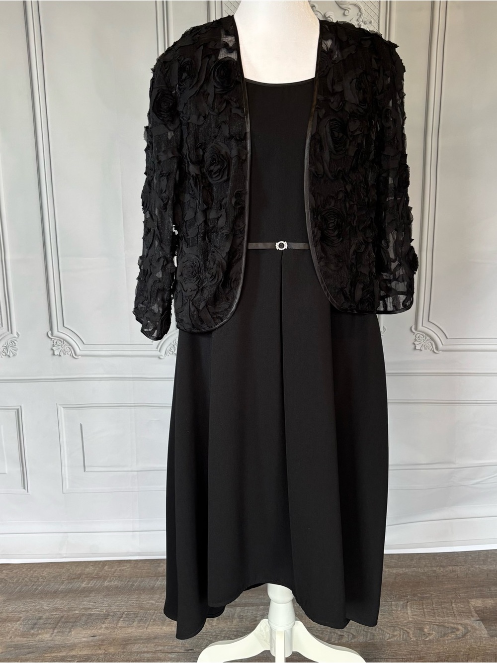 Dana Kay Womens Black A Line Dress Bolero Jacket Set 12 Evening Wear Classic